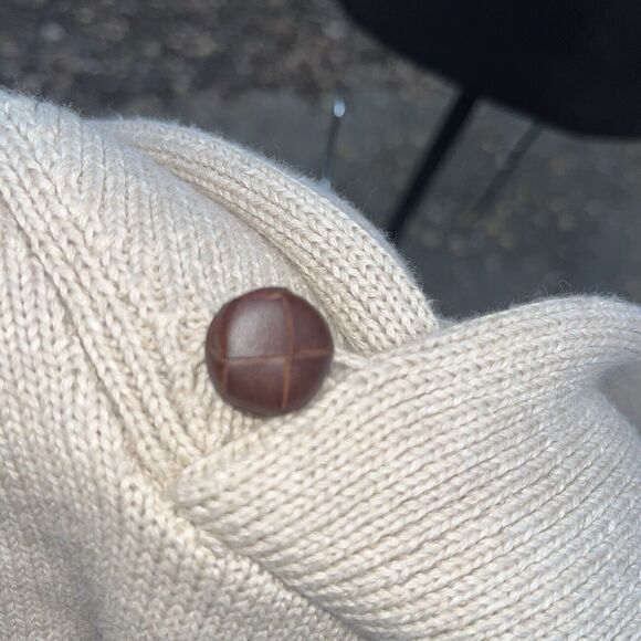 Jos A Bank Shawl Collar Sweater Men L Pullover LS Oatmeal Leather Button - Picture 4 of 4